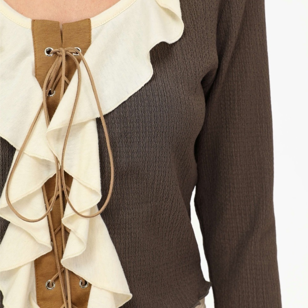 CIDER Lace Up Ruffle Blouse - Picture 2 of 8